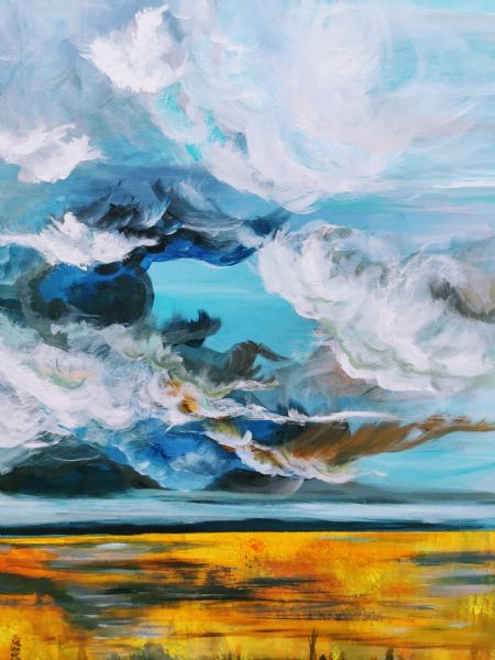 Akryl maleri Du lille stille stormfuld august2021 af O S malet i 2021
