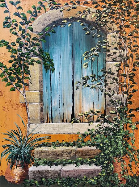 Akryl maleri Græsk dørparti af Steen Hedegård malet i 2021
