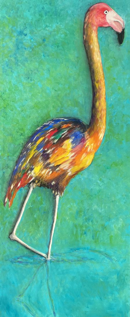Akryl maleri Flamingoen af Oleva malet i 2021