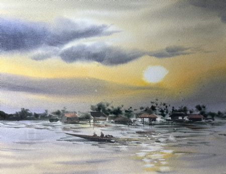 Akvarel maleri Cambodja af Eugenia Melamud malet i 2021