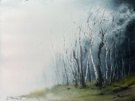 Akvarel maleri [KAN FØRST FÅS FRA 28.02] Birketræer af Eugenia Melamud malet i 2021