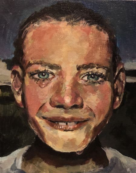Akryl maleri portræt af dreng af Matilde Eriksen malet i 2020