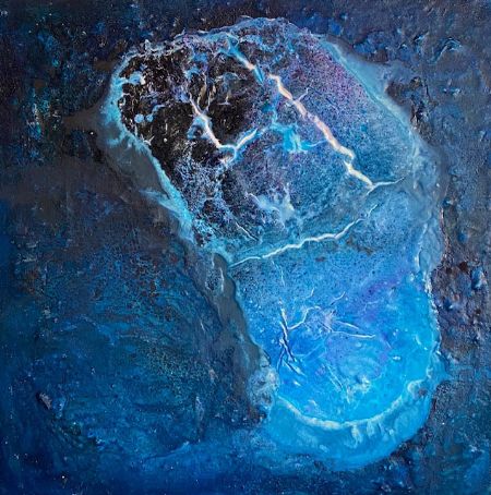 Blandede medier maleri Blue Moon af Tina Vatta Hvilsted malet i 2021