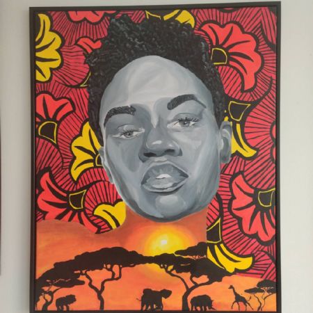 Akryl maleri Mama Africa af Benjamin Dalatu malet i 2020