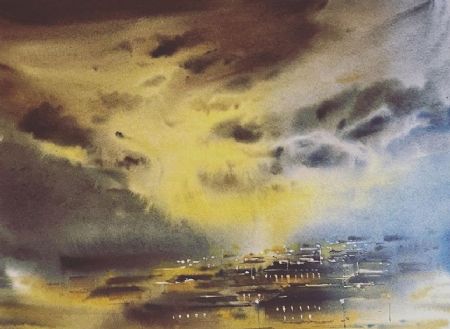Akvarel maleri Om natten af Eugenia Melamud malet i 2021