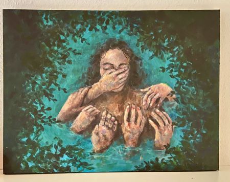 Akryl maleri Kvinde i vand af Matilde Eriksen malet i 2020