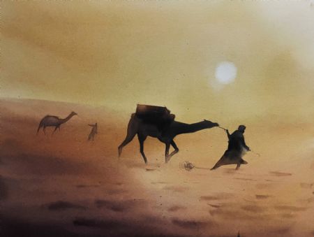 Akvarel maleri [KAN FØRST FÅS FRA 28.02] Kamel af Eugenia Melamud malet i 2021