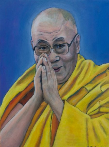 Akryl maleri Dalai Lama af Eva Vith Christensen malet i 2021