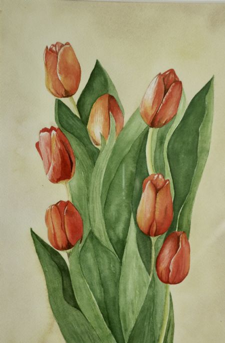 Akvarel maleri Tulipaner af Camilla Bianca Thomsen malet i 2021