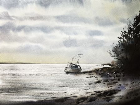 Akvarel maleri Båden af Eugenia Melamud malet i 2021