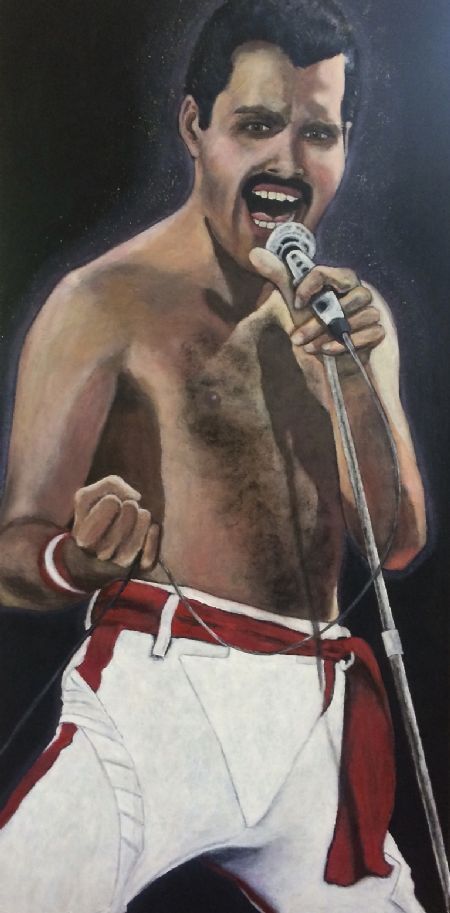 Akryl maleri Freddie Mercury af Eva Vith Christensen malet i 2019