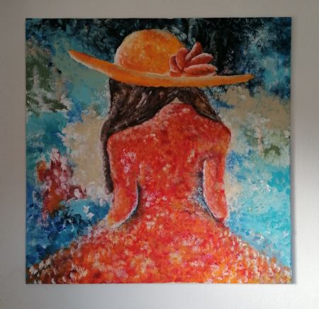 Akryl maleri Sombrero amarillo af Marie Bravo Morales malet i 