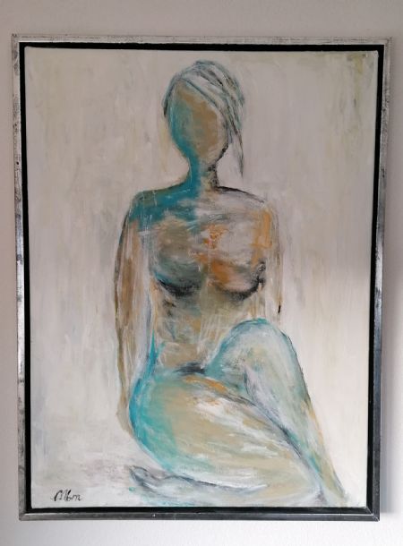 Akryl maleri La sentada af Marie Bravo Morales malet i 2017
