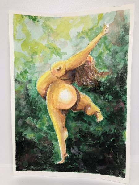 Akvarel maleri Dancing with curves af Sonia Zuniga malet i 2022