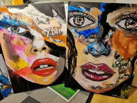 Akryl maleri En af mine to nyt års piger af O S malet i 2022