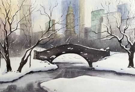 Akvarel maleri Central Park af Galina Landbo malet i 