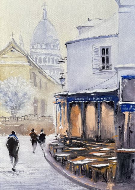 Akvarel maleri Montmartre af Galina Landbo malet i 
