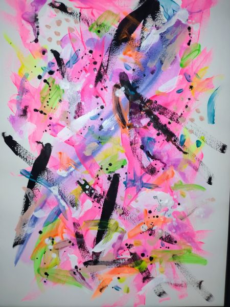 Blandede medier maleri Pinky af Heidi Wiig malet i 2021