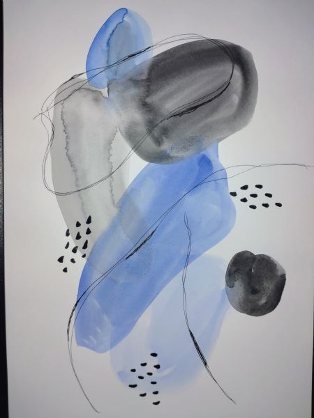 Blandede medier maleri Blue Lines#2 af Heidi Wiig malet i 2022