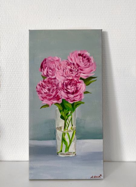 Akryl maleri Stilleben blomster af Astrid Holck rasmussen malet i 2021