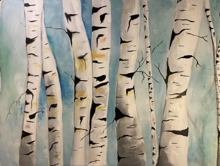 Akryl maleri Birketræer af Susan Nørgaard Andersen malet i 2022