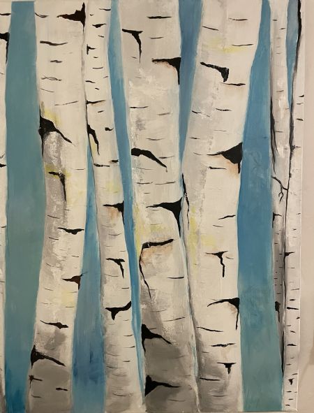 Akryl maleri Birketræer II af Susan Nørgaard Andersen malet i 2022