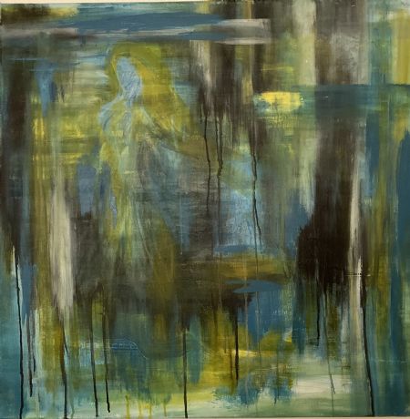 Akryl maleri Guldlok af Marianne Nymann Jensen malet i 2021