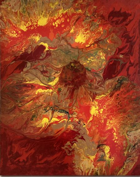 Akryl maleri Ildblomst af Marianne Nymann Jensen malet i 2021