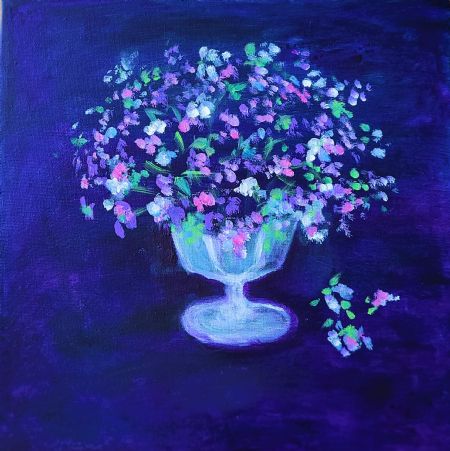 Akryl maleri 'Flowers in Violet no 3' af Aase Lind malet i 