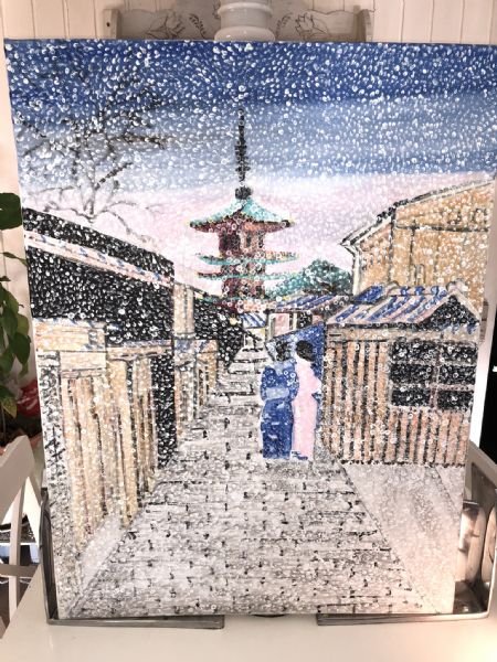 Akryl maleri Japansk landskab. af kirstenbente pedersen malet i 2021