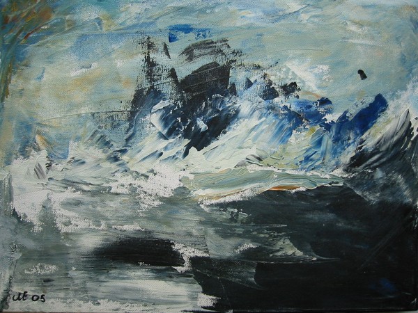 Akryl maleri oprørt hav af Mette Matz malet i 2005