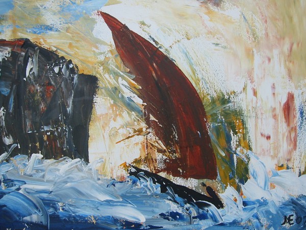 Akryl maleri sejl af Mette Matz malet i 2007