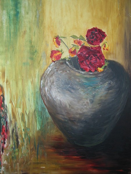 Olie maleri tørrede roser af Mette Matz malet i 1994