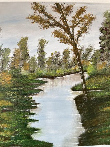 Akryl maleri Stille vand af Birthe Rosendal malet i 2022