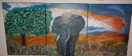 Akryl maleri Tredelt elefant af Sadedin Asanovski malet i 2021