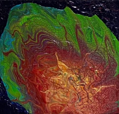 Blandede medier maleri Univers of crackled colors af Tina Vatta Hvilsted malet i 2022