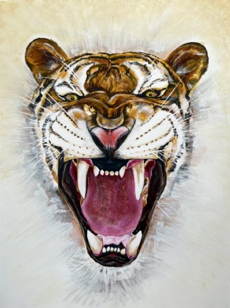 Akryl maleri Tiger af Vibeke Findshøj malet i 2022
