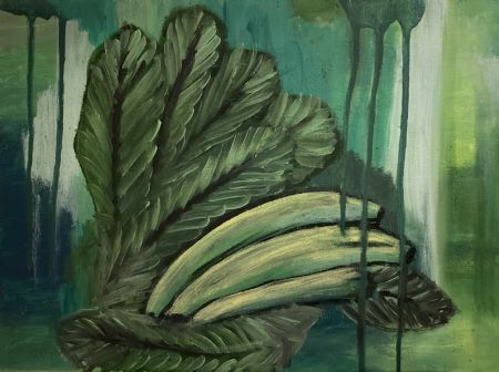 Akryl maleri Grønne Bananer af Marianne Nymann Jensen malet i 2022