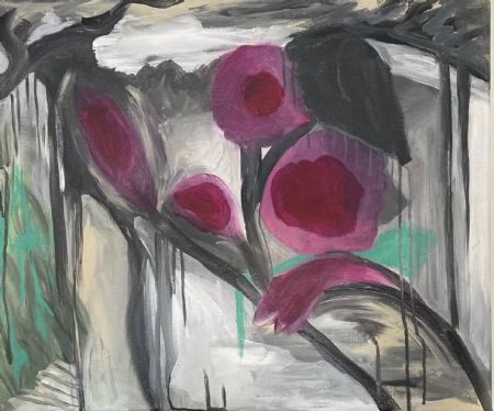 Akryl maleri Blomster i sneen af Marianne Nymann Jensen malet i 2022