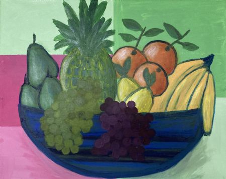 Akryl maleri Frugtkurv af Marianne Nymann Jensen malet i 2022