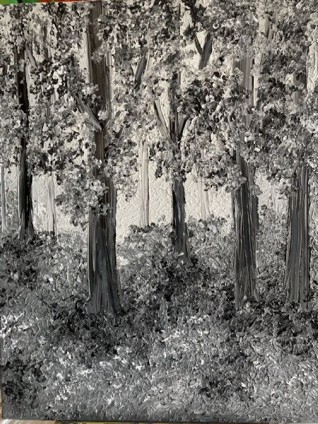 Akryl maleri Skoven af Marianne Nymann Jensen malet i 2021
