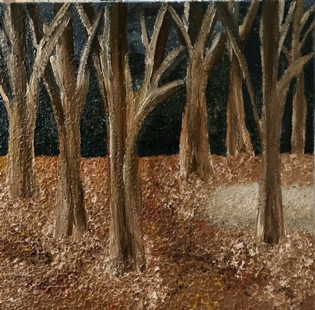 Akryl maleri En mørk skov af Marianne Nymann Jensen malet i 2021