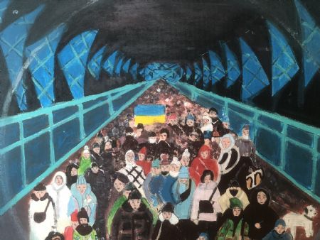 Akryl maleri Flugten fra Ukraine af kirstenbente pedersen malet i 2022