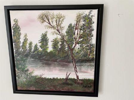 Akryl maleri Et skovstykke af Birthe Rosendal malet i 2021