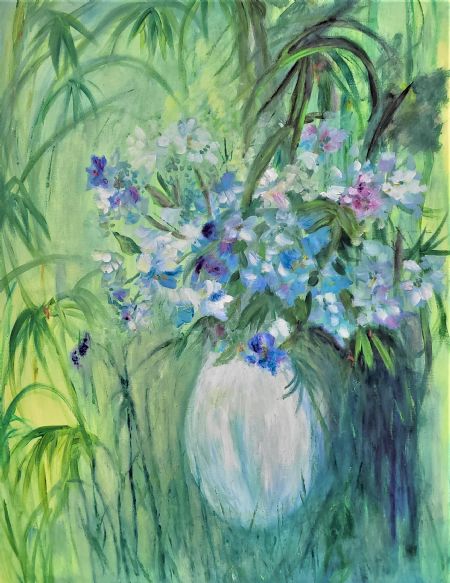  maleri 'Blomster i Junglen' SOLD af Aase Lind malet i 