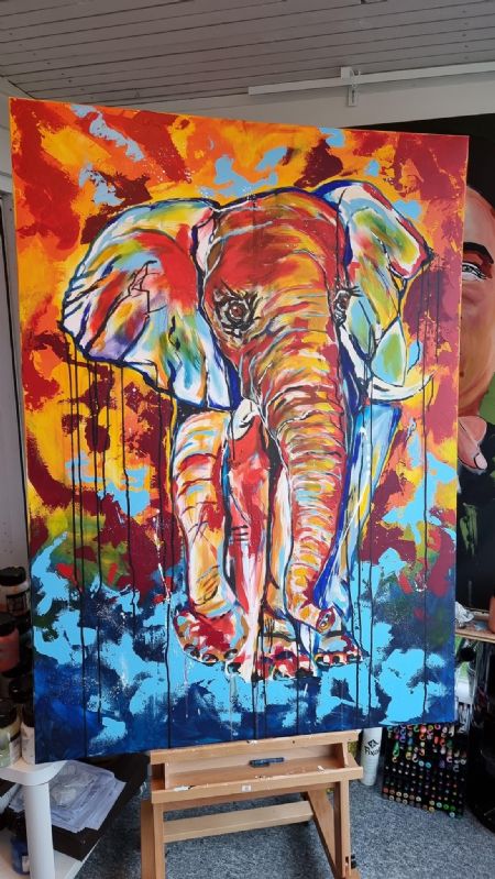 Akryl maleri Elefant af Søren Christiansen malet i 2022