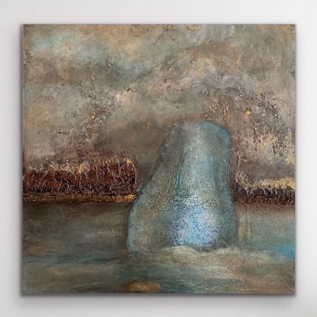 Blandede medier maleri Blue Rock af Tina Vatta Hvilsted malet i 2022
