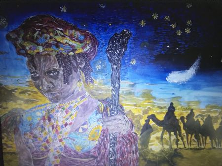  maleri Kvinde med følge af Adam Louis Diago malet i 2019