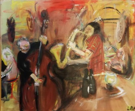 Akryl maleri Live Jazz i indre by af Bruun Falck malet i 2022