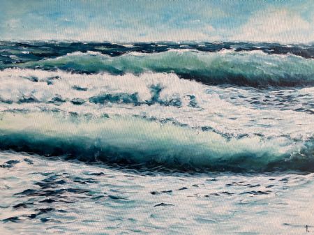 Akryl maleri Brusende bølger af Tatiana Rask malet i 2022